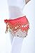 REINDEAR Vogue Style Chiffon Dangling Gold Coins Belly Dance Hip Scarf (Red)