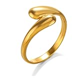 ALRNBY Gold Open Ring for Women Adjustable Stainless Steel Band Small Teardrop High Polish Thumb Adjustable Ring for Women Jewelry Trendy