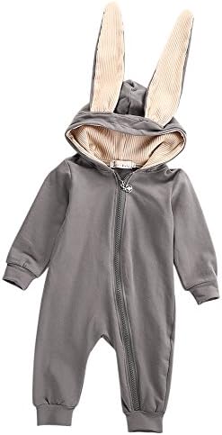 GOGOBO Baby Hooded Jumpsuit Newborn Infant Baby Girl Boy Rabbit 3D Ear Warm Romper Zipper Jumpsuit Outfits Clothes by