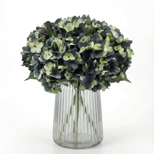 6Pcs 13" Blue Green Silk Hydrangea Flowers