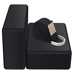 Yoga Blocks 2 Pack Set – (Yoga Brick with 1 Yoga Strap) High Density Soft Non-Slip Pilates Meditation EVA Foam for Women