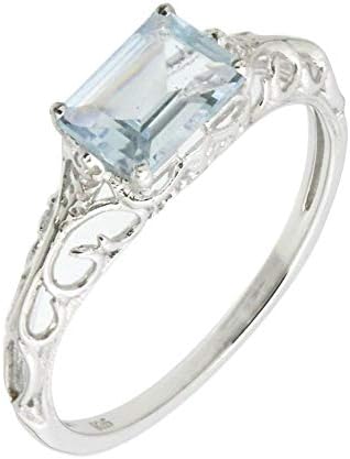 Filigree Sterling Silver Emerald Cut Genuine Blue Aquamarine Statement Ring (4/5 C.T.T.W)