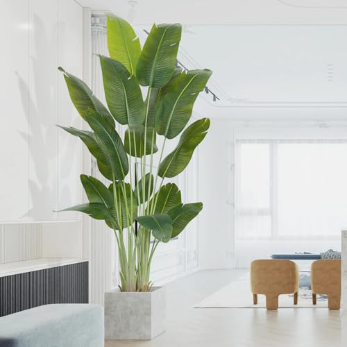 ZEEOZE Artificial Plant Bird of Paradise 230 cm Decorative Artificial Plants with 18 Banana Leaves, Large Indoor Artificial Plant with White Pot for Home Decoration Living Room Home Room Decor