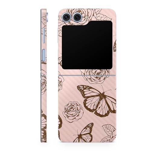 Carbon Fiber Phone Skin Compatible with Samsung Galaxy Z Flip 6 - Butterfly Gar…