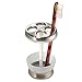 mDesign Bath Accessory Set, Soap Dispenser Pump, Toothbrush Holder, Tumbler, Soap Dish - 4 Pieces, Frost/Brushed Stainless