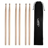 3 Pair Classic Maple Wood Drum Sticks Drumsticks Wood Tip Drumstick Student Drum Sticks Musical Parts(5A, Wood Color)