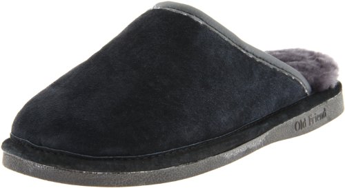 Old Friend Men's Sheepskin Scuff,Black/Dark Grey, LRG (10.5-11.5 EE US)