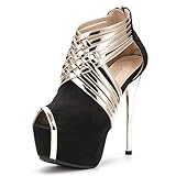 Fereshte Womens Sexy Fashion Peep-toe Stripe Sandals Super High Heels Black EU Size 40 - US B(M) 9