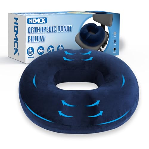 HOMCA Cushion for Coccyx Foam Hemorrhoids Cushion, Office Chair Cushion, Anti-decute Cushion for Office Seats, Wheelchair, Non-Slip Bottom, Washable Cover, Blue
