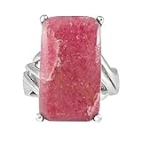 Sterling Silver Ring with Baguette Rhodonite Stone (BTS-NRB6648/RD/R) - Size 8.25