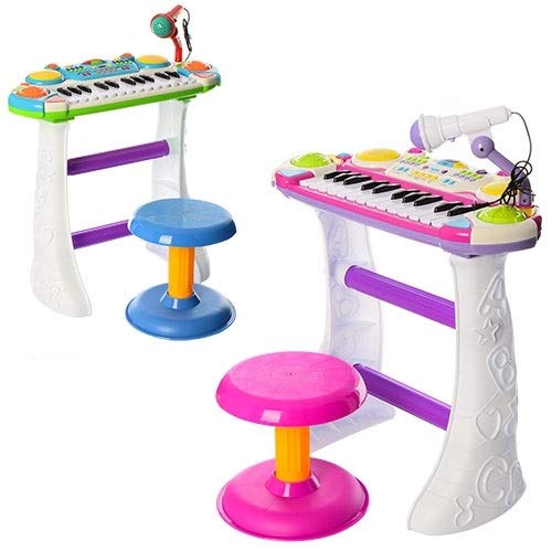 O.B Toys&Gift Musical Kids Electronic Keyboard 24 Key Piano Music Instruments w/ Microphone & Stool , Organ for Kids (Blue) - Thumbnail 6