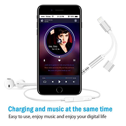 2 in 1 Lightning Adapter Compatible with iPhone XS Max/XS/XR/X/6S/7/7 Plus/8/8 Plus, Compatible iPhone Adapter/Splitter, 2-Port Headphone Audio and Charger Adapter,Compatible iOS 10.3, iOS 11 or Later