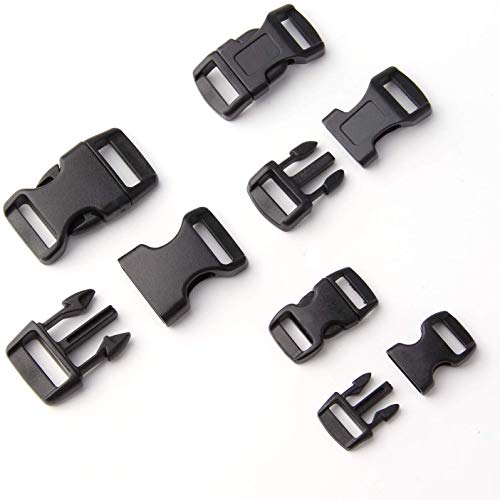 Golden Pearl 5/8, 1/2, and 3/8 inch(20 Each) Black Plastic Contoured Side Release Buckles for Paracord Bracelets-60pcs