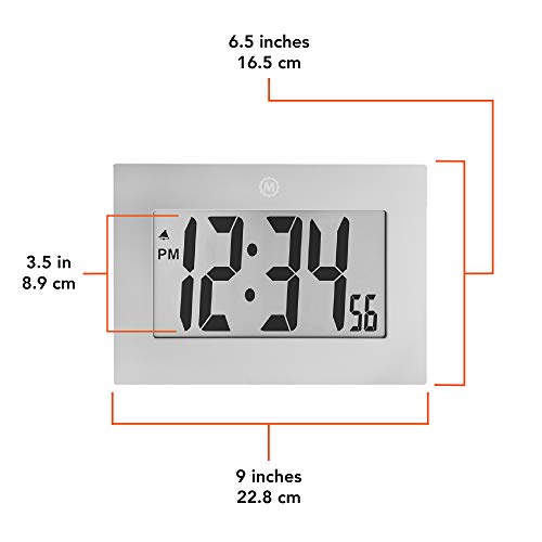 Marathon Large Digital Wall Clock with 8” Display, Graphite Gray Easy
