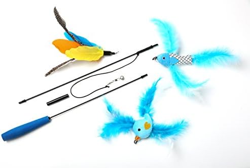 3 Piece Cat Toys, Feather Teaser for Cat and Kitten, Feather Replacement with an Interactive Toy Wand (FBF)