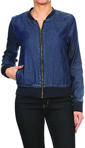 RouA Women's Casual Denim Bomber Jacket (M)