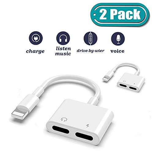 [2 Pack]Headphone Jack Adapter for iPhone,Headphone Adapter Charger Cable for iPhone 11/11Pro/11Pro Max/XR/Xs/Xs Max/X/8/8Plus 7/7Plus,Audio+Charge+Volume Control,Support All iOS System
