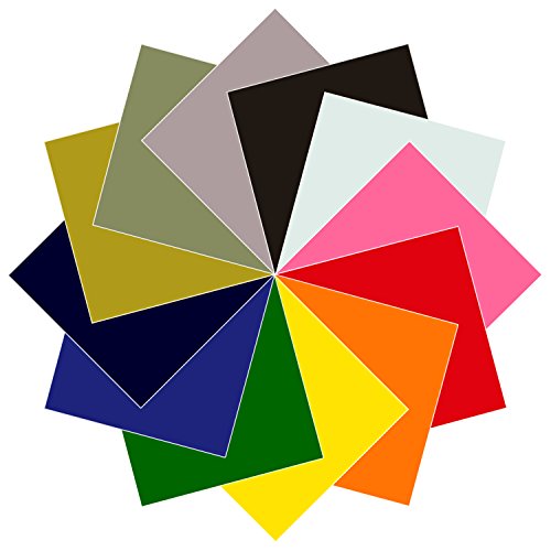 Heat Transfer Vinyl, Iron on HTV Bundle Supplies for T Shirts, Fabric, Clothing - 12" x 12" - 12 Sheets Assorted Colors Works with Cricut, Silhouette Cameoand and Other Cutter Machines
