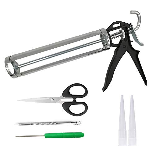 Caulking Gun 10 oz Cartridge, Hand Caulk Guns with Comfort Grip, Heavy Duty Rotating Frame, 10:1 Thrust Ratio (Silver) - Thumbnail 7