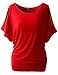 TWINTH Drape Tunic Top Plus Size Loose Fit Cut Out Off Shoulder RED 2XL