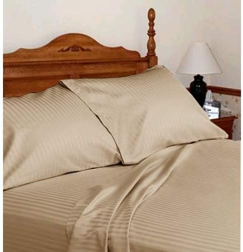 400-Thread-Count 100% Cotton Taupe Stripe King-Sheets Set, 4-Piece Long-Staple Combed Cotton Sheets for Bed, Breathable, Soft & Silky Sateen Weave Fits Mattress Upto 18'' Deep Pocket