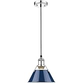 Golden Lighting 3306-S CH-NVY Orwell Mini Pendant, Chrome with Navy Blue Shade