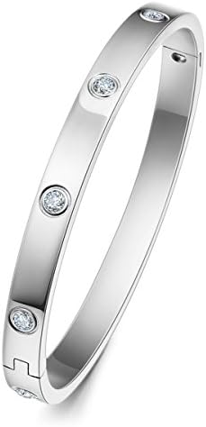 HOWIE Jeweley 18K Rose Gold Plated Bangle Bracelet, Stainless Steel with Crystal,Love Bracelets for Women and Men (Silver)