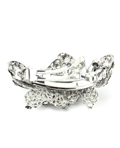Women's Rhinestone Dual Butterfly Barrette Clip Hair Pin Antique Silver IMB2127, Brown