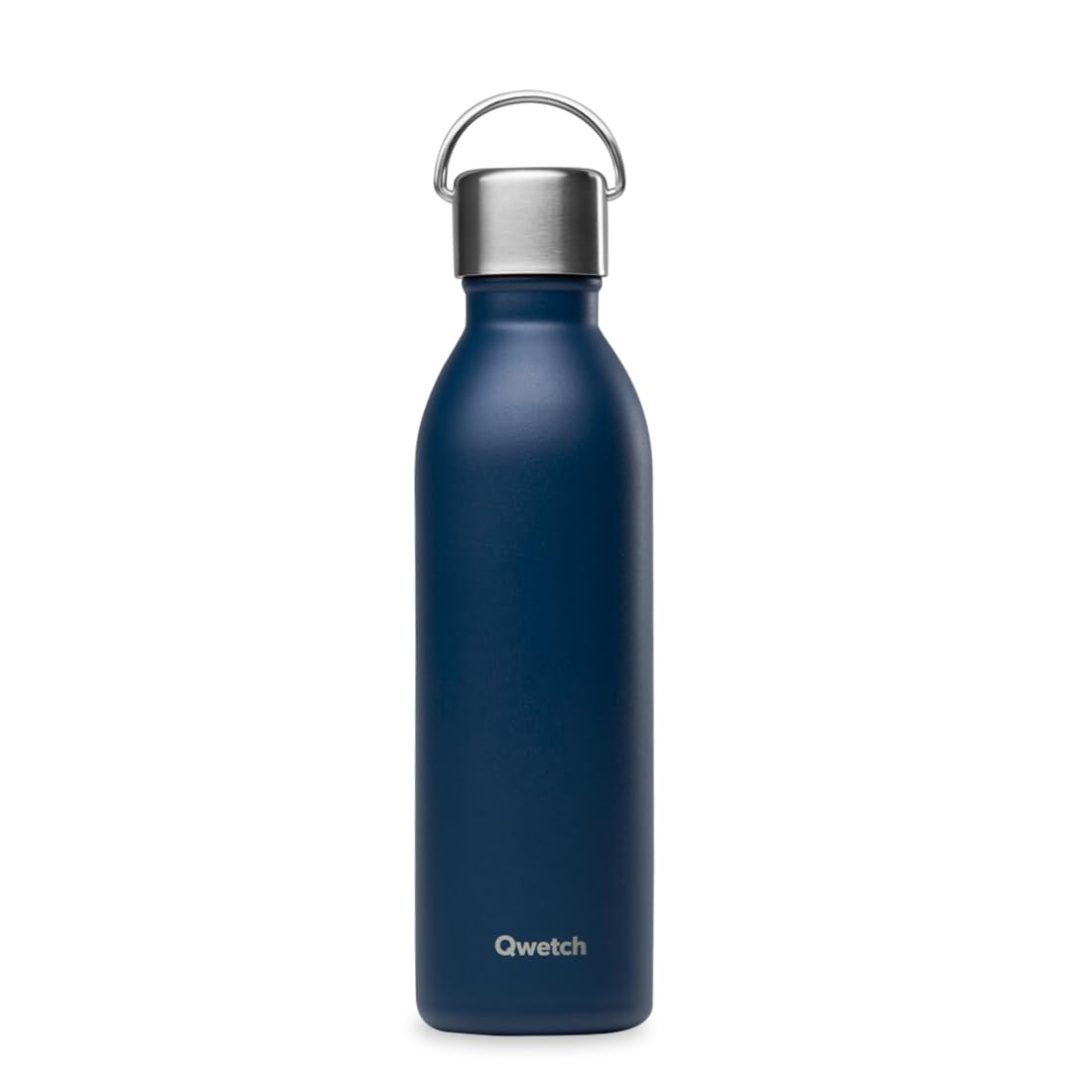 Qwetch - Active Insulated Bottle Navy Blue 600ml - Stainless Steel Recycled Handle Flask - 24h Cold & 12h Hot - Leakproof & Compact