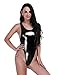 YiZYiF Women's One Piece Bodysuit Leotard Faux Leather Swimsuit Black