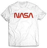 Men's Retro Vintage NASA Worm Logo Premium Soft T-Shirt (White) (XX-Large)