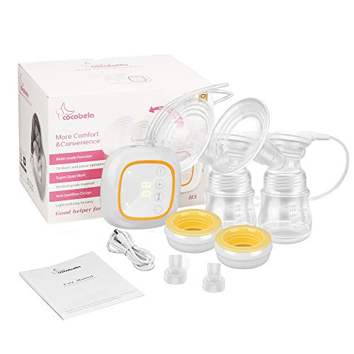 Electric Breast Pump, Double Portable Breast Feeding Pumps with 4 Modes and 16 Adjustable Suction Power Nursing Breast Massage Ultra-Quiet, BPA Free and Hospital Grade Hands Free Pumps Kit