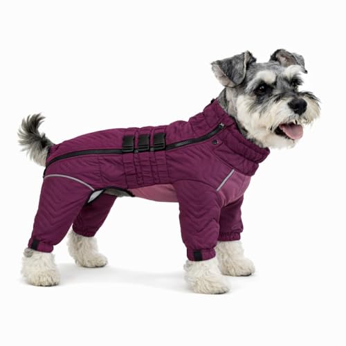 Warm Dog Coat Double Layers Dog Vest, 4 Legs Covered Windproof Waterproof Reflective, Purple XS - L