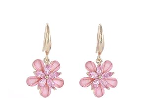 HEBELEE 3A Cubic Zirconia Cherry Flower Dangle Earrings for Women Girls Retro Charm Blossom Drop Dangling Hook Stud Vintage Elegant Wedding Birthday Jewelry Dainty Present