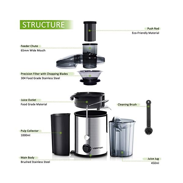 VEATON Juicer Electric Extractor Whole Fruit and Vegetable, Wide Mouth Centrifugal Juice Machine Dual Speed Settings and…