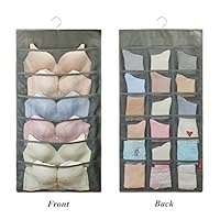 SHUTTLE GENIUS Dual-Sided Hanging Bra Storage Organizer,Closet Storage for Underwear Stocking Bra and Sock,Mesh Pockets with Metal Hanger (24 Pockets,Grey)