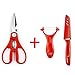 Ryukoo Multi-Purpose Stainless Steel Kitchen Shears / Culinary Scissors, Bonus Y-Shape Ceramic Fruit / Vegetable Peeler + Ultra-Sharp Stainless Steel Kitchen Knife, Premium 3-Piece Kitchen Gadget Set