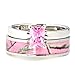 3 pieces Pink Camo Women`s Stanless Steel and Sterling Silver Tourmaline Engagement Wedding Rings Set