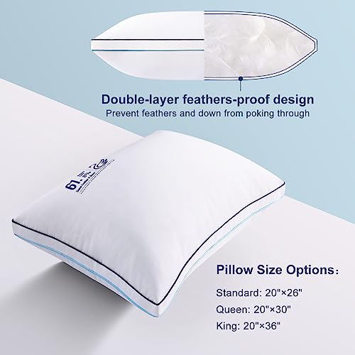 Premium White Goose Feather And Down Bed Pillows,Firm And Supportive Gusseted Standard Size