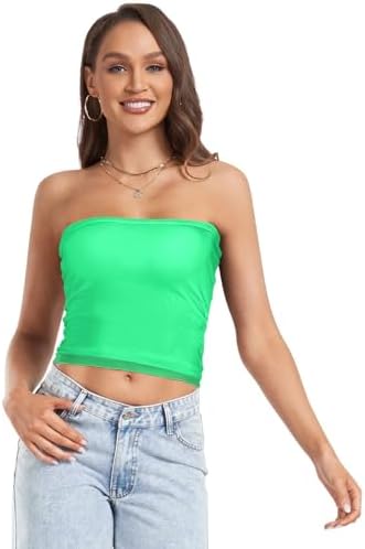 Coikll Mint Green Solid Women's Tube Top Trendy Strapless Tank