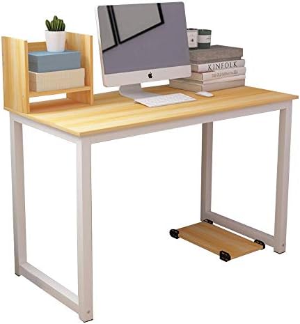 BOJU Office Computer Desk Table for Laptop PC Meeting Room Study Writing Desk Table Home Bedroom Workstation Table Desk Wood Table Top Metal Frame