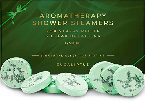 Valitic Aromatherapy Shower Steamers for Stress Relief and Clear Breathing - Gifts for Women Mom Her Birthday - 8 Natural Essential Fizzies - Shower Bombs with Natural Eucalyptus Essential Oil