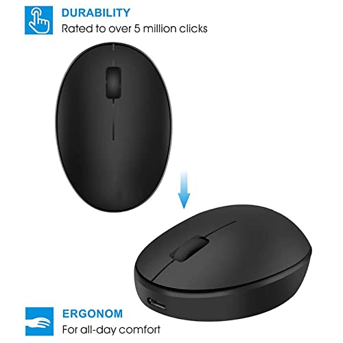 Uiosmuph Mini Rechargeable Wireless Computer Mouse, 2.4GHz, Silent Optical Mouse with USB Receiver, Auto Power Off, 3 Buttons, 1000 DPI for Laptop/PC (Black)