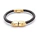 BeiChong Classic Design Genuine Leather Skull Bracelet Mens Stainless Steel Twin Skull Bangle