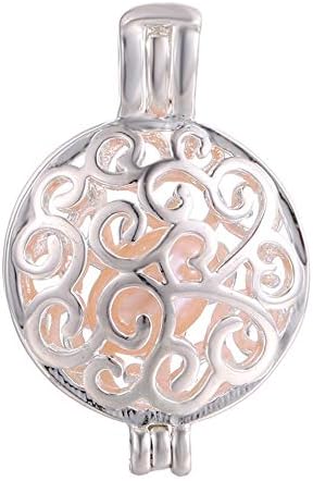 Vie jeune 10pcs Pearl Cage Bright Silver Beads Cage Locket Pendant Jewelry Making-for Oyster Pearls, Essential Oil Diffuser, Fun Gifts (Round)