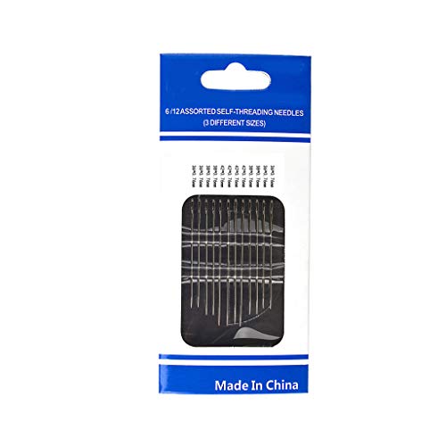 Self-Threading Needles, Sewing Self Threading Hand Needles Stitching Pins, Embroidery Hand Sewing Tools, Loop Thread Around The Needle, Pull Into Groove, You're Done With Threading! (1 set, silver)