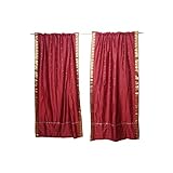 2 Indian Silk Sari Door Curtains Maroon Living Room India Decor 84x44