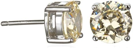 Rhodium Plated Silver 8 mm Canary CZ Stud Earring