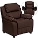 Flash Furniture Charlie LeatherSoft Kids Recliner with Flip-Up Storage Arms and Safety Recline, Contemporary Reclining Chair for Kids, Supports up to 90 lbs., Brown
