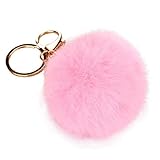Shensee Rabbit Fur Ball Keychain Bag Plush Car Key Ring Car Key Pendant(Pink)